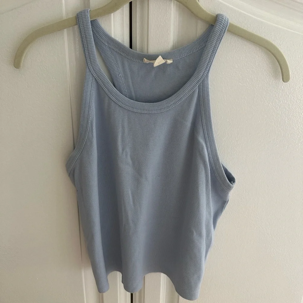 Open Edit Ribbed Crop Racerback Tank Periwinkle Blue - Picture 1 of 3